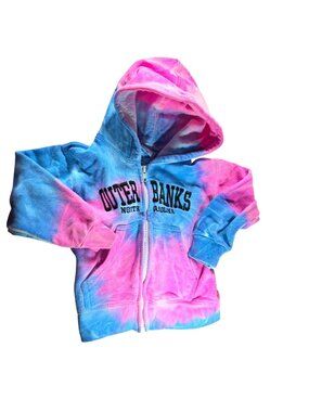 Kids hoodie Outer Banks Tie-Dye 4T Pink Blue Happy Kids zip up spring fall vacay